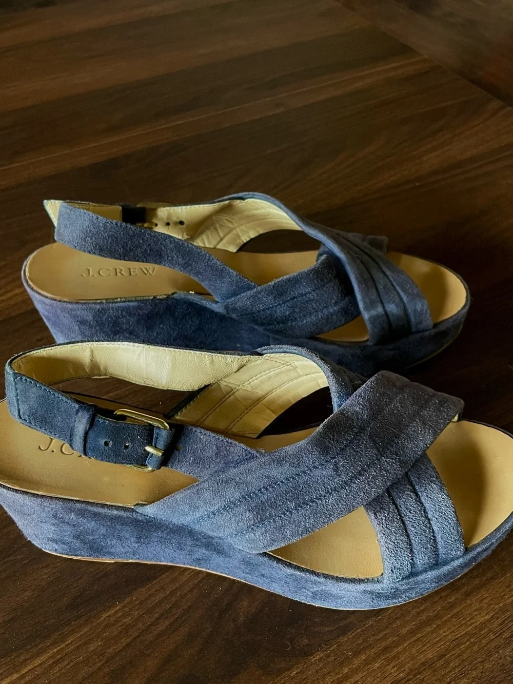 J Crew Navy Blue Marcie Suede Criss Cross Platform Wedge Sandals Size: 7.5/8